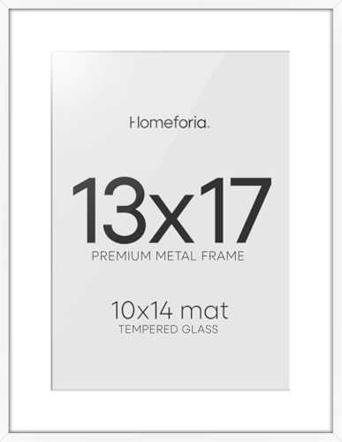 Homeforia 13x17 White Picture Frame, High-End Metal, 10x14 Mat, Glass by Homeforia