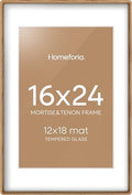 Homeforia 16x24 Mortise&Tenon Natural Oak Picture Frame, 12x18 Mat, Glass by Homeforia