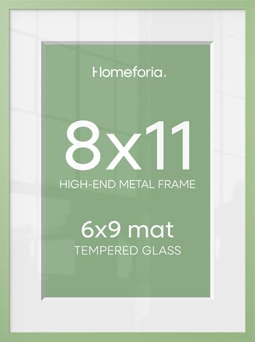 Homeforia 8x11 Green Picture Frame, High-End Metal, 6x9 Mat, Glass by Homeforia