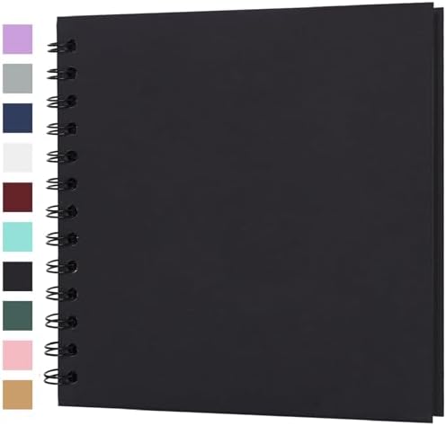 Scrapbook Album 7x7 Inches 40 Pages Hardcover Kraft Paper Black by Bonyomor