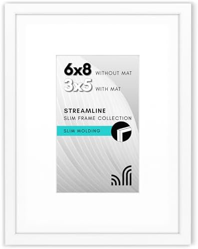 Americanflat 6x8 Picture Frame - Matted to 3x5 - Slim Molding - White by Americanflat