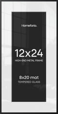 Homeforia 12x24 Black Picture Frame, High-End Metal, 8x20 Mat, Glass by Homeforia