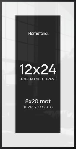 Homeforia 12x24 Black Picture Frame, High-End Metal, 8x20 Mat, Glass by Homeforia