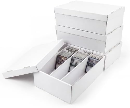 Calenzana 2400-Count Trading Cardboard Card Storage Boxes 4 Pack, 3 Row White Card Box with 48 Dividers, MTG, TCG Card Organizer by Calenzana