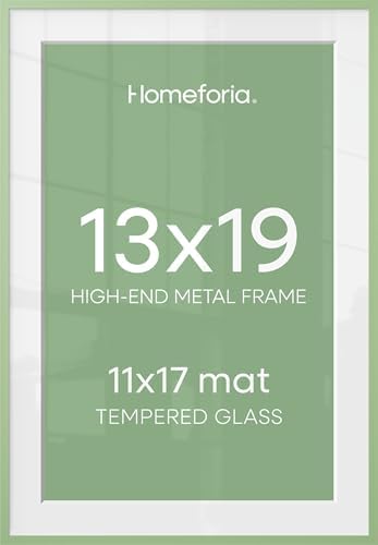 Homeforia 13x19 Green Picture Frame, High-End Metal, 11x17 Mat, Glass by Homeforia