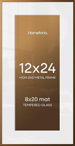Homeforia 12x24 Bronze Picture Frame, High-End Metal, 8x20 Mat, Glass by Homeforia