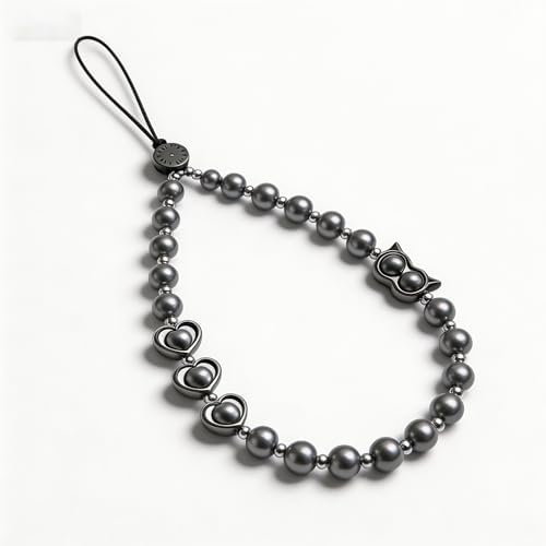 Phone Charm Beaded Strap Cute Cell Phone Wrist Straps String Accessories Hand Aesthetic Lanyard Wristlet Chain for iPhone 17 Pro Camera Case AirPods Bags Keychains Women Girls Gray Pearl by Casecond