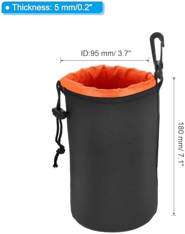 PATIKIL Camera Lens Bag - 3.7" x 7.1" Drawstring Lens Pouch with Thick Protective Neoprene, Case for DSLR Camera Lenses, Water-Resistant, Black, Orange - Image 2