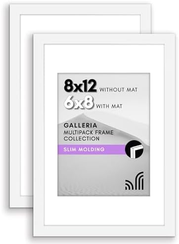 Americanflat 8x12 Picture Frame 2-Pack - Matted to 6x8 - White by Americanflat