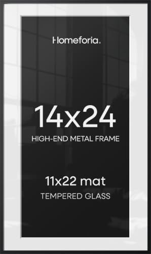 Homeforia 14x24 Black Picture Frame, High-End Metal, 11x22 Mat, Glass by Homeforia