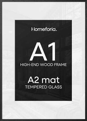 Homeforia A1 Black Oak Poster Frame, High-End Wood, A2 Mat, Glass by Homeforia