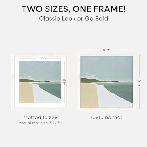 Homeforia 10x10 White Oak Picture Frame, High-End Wood, 8x8 Mat, Glass - Image 2
