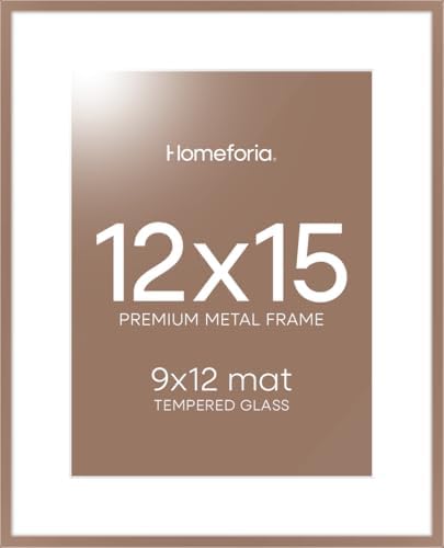 Homeforia 12x15 Mocha Picture Frame, High-End Metal, 9x12 Mat, Glass by Homeforia