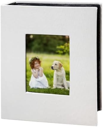 Photo Album 4x6 with 200 Pockets, Slip-in Picture Albums, Linen Cover Memory Book with Front Window, Black Page Vertical Photo Book for Wedding, Family, Anniversary, Baby, Vacation(White) by HenPisen
