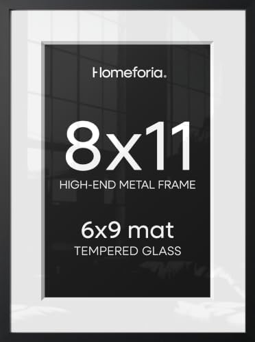 Homeforia 8x11 Black Picture Frame, High-End Metal, 6x9 Mat, Glass by Homeforia
