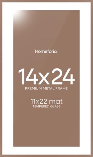 Homeforia 14x24 Mocha Picture Frame, High-End Metal, 11x22 Mat, Glass by Homeforia