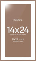 Homeforia 14x24 Mocha Picture Frame, High-End Metal, 11x22 Mat, Glass by Homeforia