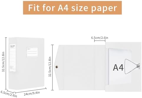 HUA JIE 2 Pack A4 Storage File Boxes Archives Case,65mm Spine-White - Image 3