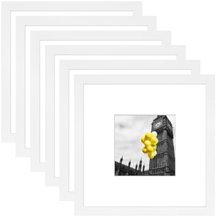 8x8 Picture Frame Set of 6, Display Pictures 4x4 with Mat or 8x8 Without Mat, Tabletop Display and Wall Hanging Photo Frame, Collage Wall Decor Gallery Wall Frame Set,White by BSRHOME