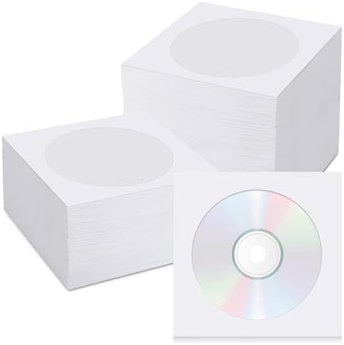 1000 PCS White Paper CD DVD Sleeves Envelope Holder with Clear Window and Flap, Thick CD Paper Sleeves Storage Cases Holder DVD Cases Media Storage, 80g by Vin+Beauty