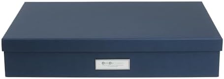 Bigso Sverker Canvas Fiberboard Legal and Art Storage Box | Scrapbook Storage Box for Loose Papers and More | Durable Document Boxes with Lid and Leather Handle | 17.1’’ x 12.2’’ x 3.3’’ | Blue by Bigso