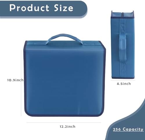 DVD Case CD Storage,256 Capacity CD Cases Holder DVD Storage Case Holders CD DVD Disc Case Storage Wallet Binder for Car Home Office Travel (256 Blue) - Image 3