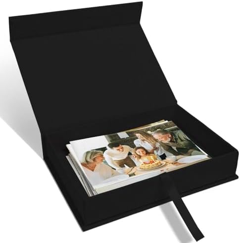 5x7" Archival Photo Storage Box with Lid – Stackable Memory Keepsake Organizer for Photos, Certificates, Jewelry & Scrapbooking Supplies, Photo Cases and Postcard Keeper Storage Container Box Black by Sprsthai