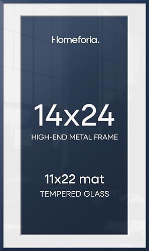 Homeforia 14x24 Blue Picture Frame, High-End Metal, 11x22 Mat, Glass by Homeforia