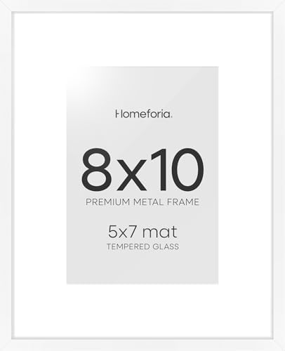 Homeforia 8x10 White Picture Frame, High-End Metal, 5x7 Mat, Glass by Homeforia