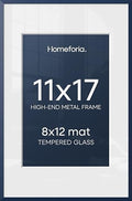 Homeforia 11x17 Blue Picture Frame, High-End Metal, 8x12 Mat, Glass by Homeforia