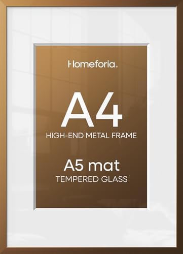 Homeforia A4 Bronze Picture Frame, High-End Metal, A5 Mat, Glass by Homeforia