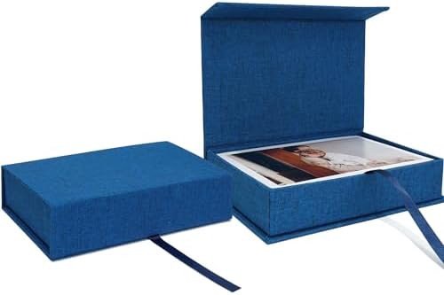 Vienrose Linen Photo Storage Box, 8"x10", Postcard Keeper, Dark Blue by Vienrose