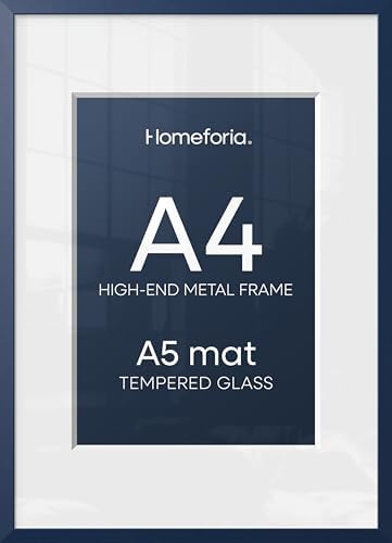 Homeforia A4 Blue Picture Frame, High-End Metal, A5 Mat, Glass by Homeforia