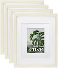 Egofine 11x14 Picture Frames Set of 4, Made of Solid Wood Covered by Plexiglass 5x7 and 8x10 with Mat or 11x14 without Mat, for Table Top Display and Wall Mounting Photo Frame Beige by Egofine