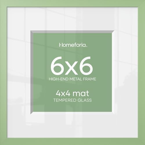 Homeforia 6x6 Green Picture Frame, High-End Metal, 4x4 Mat, Glass by Homeforia