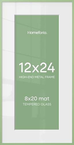 Homeforia 12x24 Green Picture Frame, High-End Metal, 8x20 Mat, Glass by Homeforia