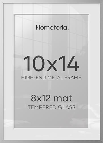 Homeforia 10x14 Silver Picture Frame, High-End Metal, 8x12 Mat, Glass by Homeforia