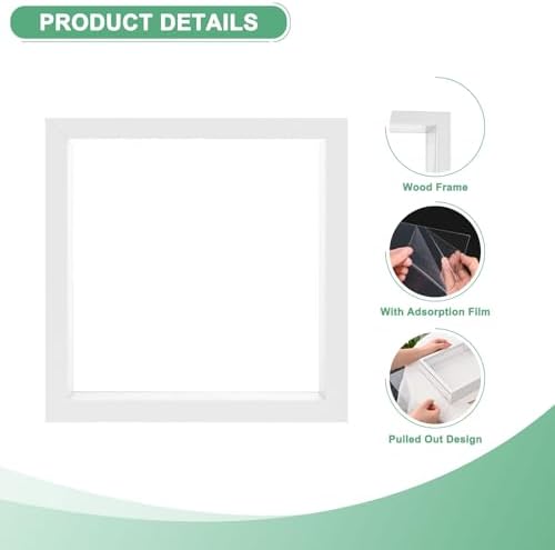 M METERXITY 1-Pack Dried Flower Frame, 6 x 6 Inch Double Acrylic Wooden Dried Flower Photo Floating Frame for Tabletop/DIY/Handicrafts [White] - Image 2