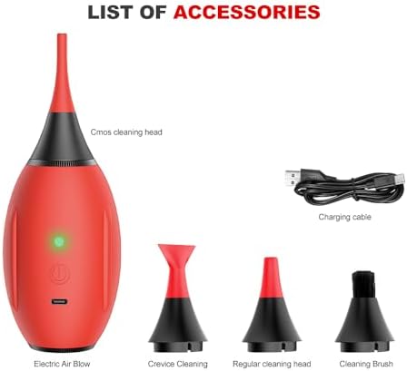 LENSGO Electric Air Blow,Camera Cleaning Kits with 4 Cleaning Heads for CMOS/Regular/Crevice Clean and Brush, 4.0kPa Dust Removal Type C Charge (Red) - Image 6