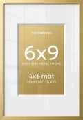 Homeforia 6x9 Gold Picture Frame, High-End Metal, 4x6 Mat, Glass by Homeforia