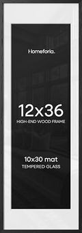 Homeforia 12x36 Black Oak Picture Frame, High-End Wood, 10x30 Mat, Glass by Homeforia