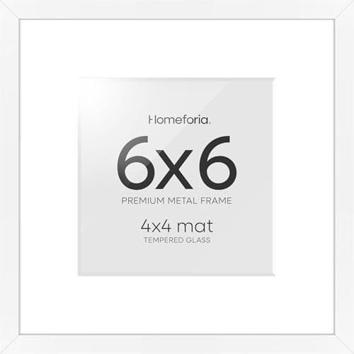 Homeforia 6x6 White Picture Frame, High-End Metal, 4x4 Mat, Glass by Homeforia