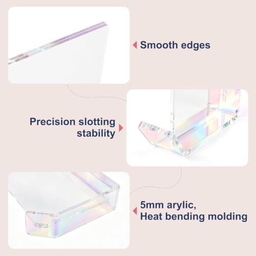 3.5x5inch L Shaped Acrylic Picture Frame, 2 Pack Double Sided Floating Photo Stand for Tabletop, Horizontal Vertical Display Holder Home Office Decor Family Wedding Anniversary, Iridescent - Image 4