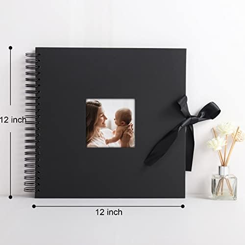 Vienrose Scrapbook Photo Album, 12x12 Inches, 80 Pages, Black, Silk Ribbon - Image 6
