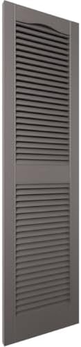 12"W x 80"H Lifetime Vinyl, Standard Cathedral Top Center Mullion, Open Louver Shutters, w/Installation Shutter-Lok's & Matching Screws (Per Pair), Musket Brown - Image 3