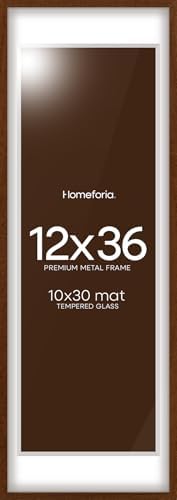 Homeforia 12x36 Brown Oak Picture Frame, High-End Wood, 10x30 Mat, Glass by Homeforia