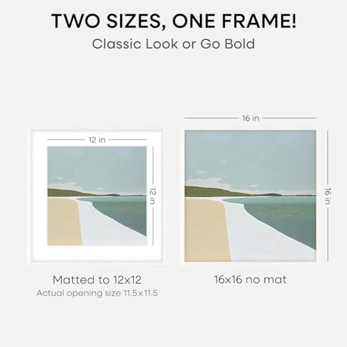 Homeforia 16x16 White Oak Picture Frame, High-End Wood, 12x12 Mat, Glass - Image 2