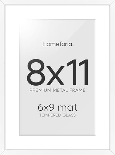 Homeforia 8x11 White Picture Frame, High-End Metal, 6x9 Mat, Glass by Homeforia