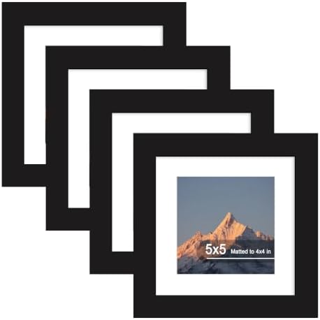 5x5 Picture Frame Set of 4 with Real Glass, Wall & Tabletop Display by SZYUU