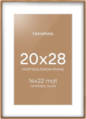 Homeforia 20x28 Mortise&Tenon Natural Oak Picture Frame, 14x22 Mat, Glass by Homeforia